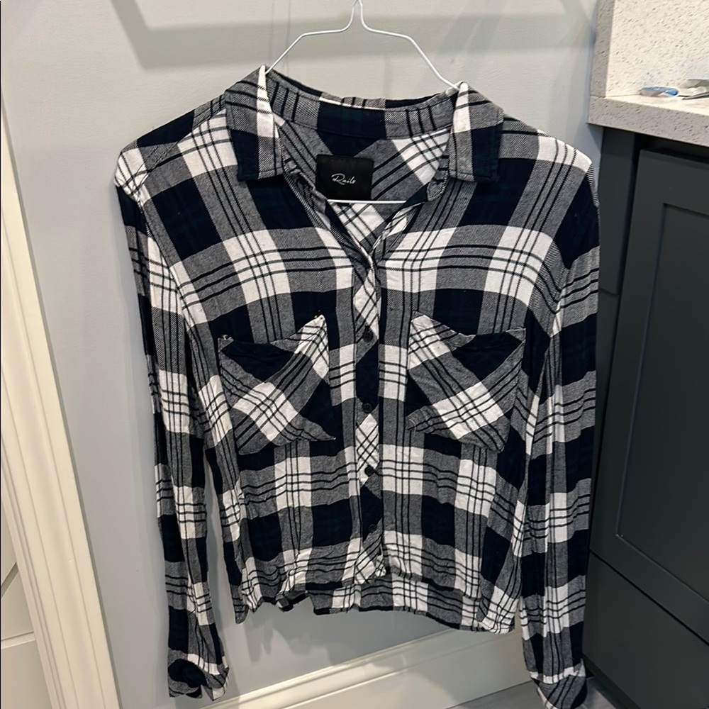 Rails Black, White and Green Plaid Button-Up Shirt
